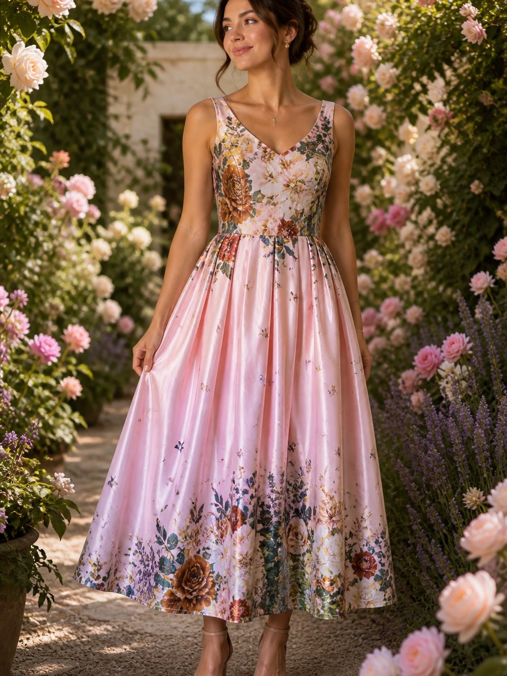 Miss tian co Sleeveless Pink Floral Midi Dress
